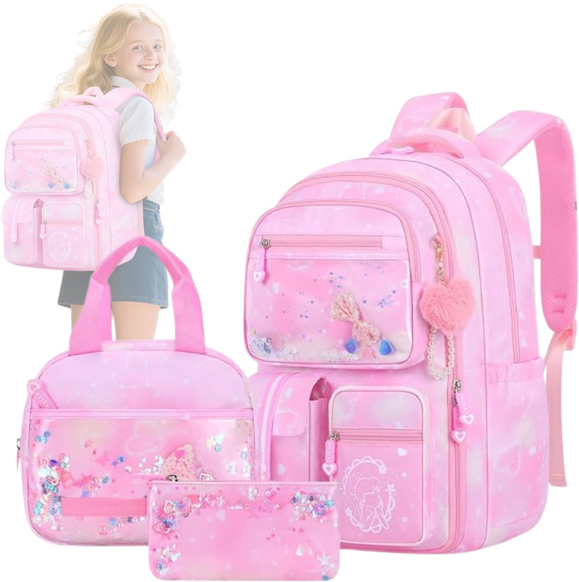 DailySupplies® Boekentas Meisjes Lagere School - Schooltas Eersteleerjaar Groot - 3 delig