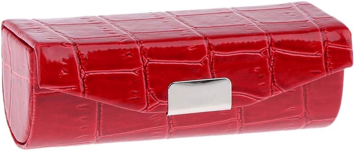Lipstickhouder - Retro PU Leren Etui met Spiegel - Rood