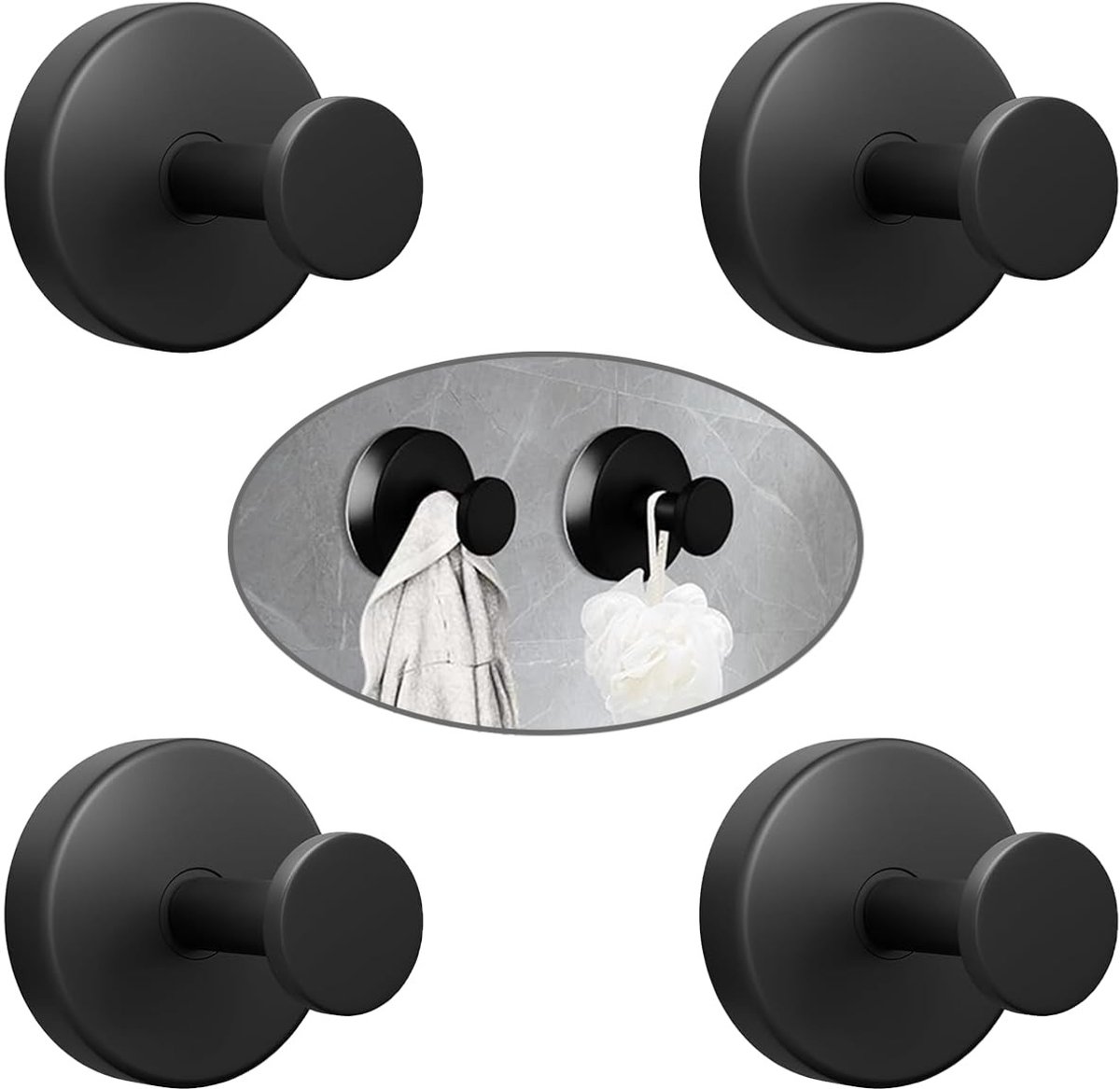 Set van 4 Zuignap Haken - Sterke Vacuüm Bevestiging - Zwart