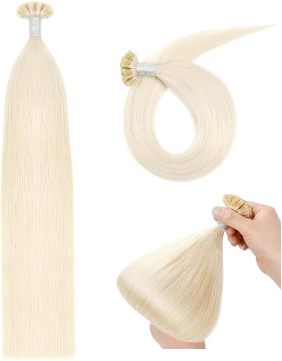 U-Tip Haarextensions van Echte Haar met Keratine - 50 cm Remy Haar in Platina Blond (50 g, #60) voor Volumineuze en Natuurlijke Look