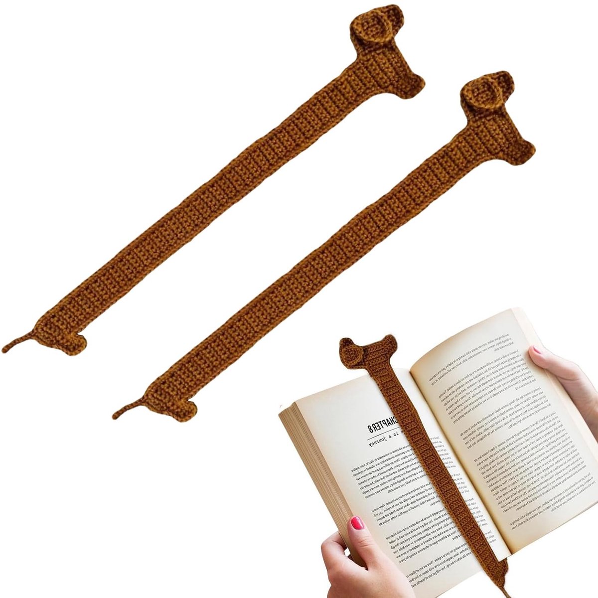 Handgemaakte Boekenleggers - Uniek Gebreid Hond Ontwerp - Set van 2