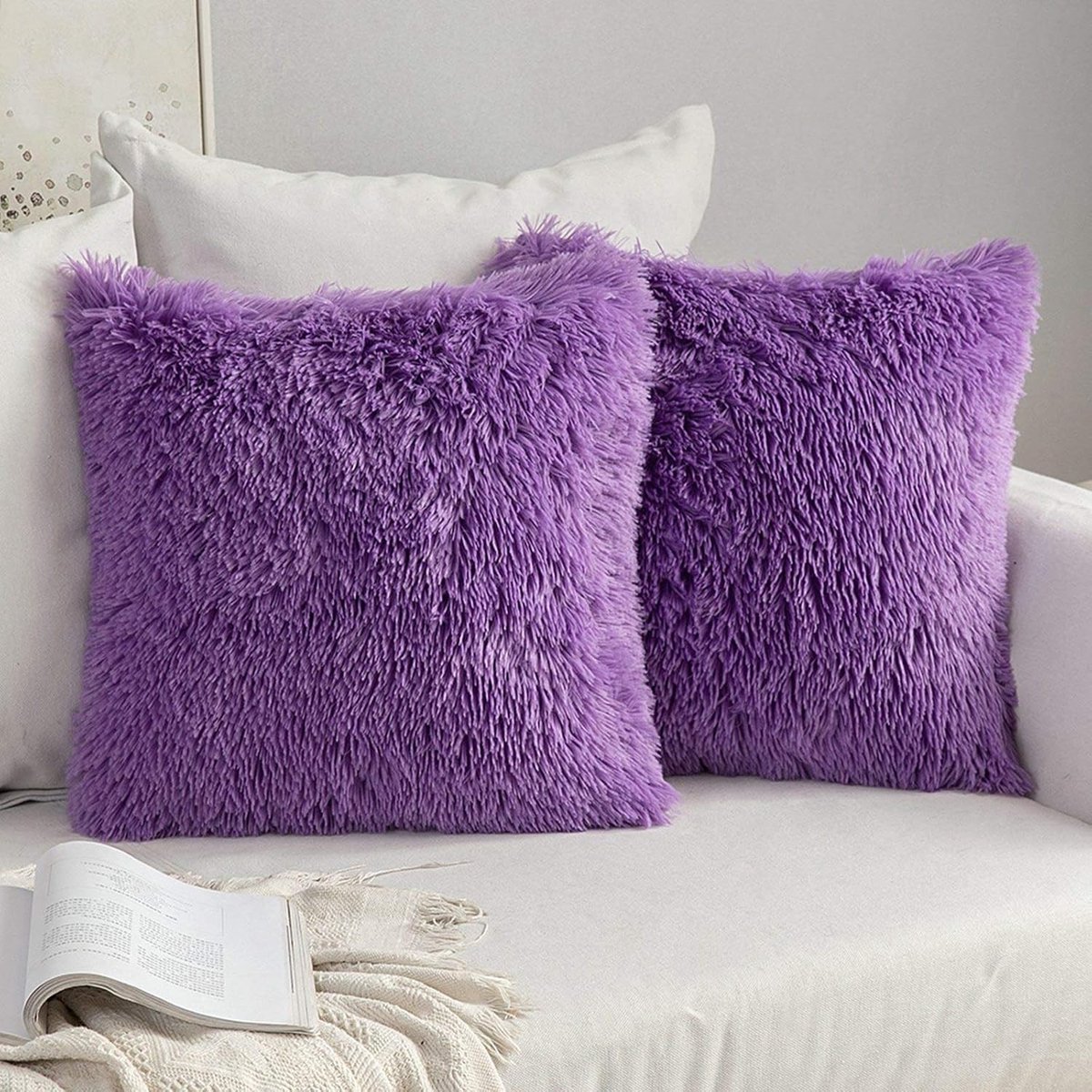 Set van 2 Fluffy Neppels Kussenhoezen - Zachte Decoratieve Vierkante Kussens voor Woonkamer en Slaapkamer - 40 x 40 cm Paars, Luxe en Comfortabel