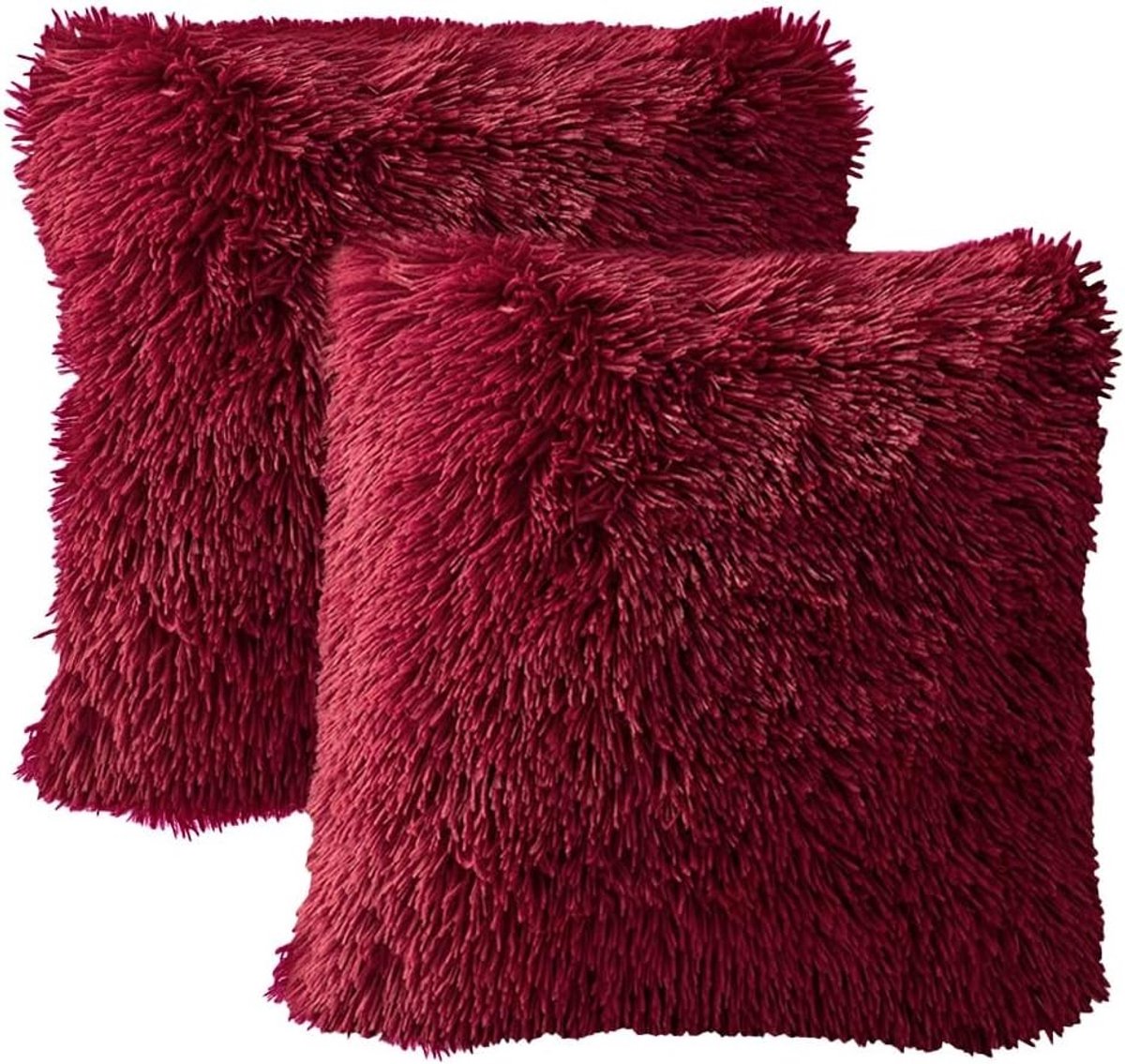 Set van 2 Fluffy Neppels Kussenhoezen voor Woonkamer en Slaapkamer - Zachte Decoratieve Vierkante Kussens 40 x 40 cm in Bordeauxrood