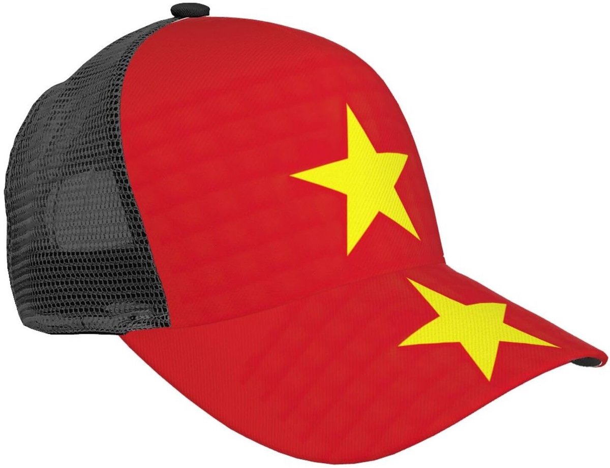 Truckerhoed met Vietnamese Vlag Print - Verstelbaar Zwart