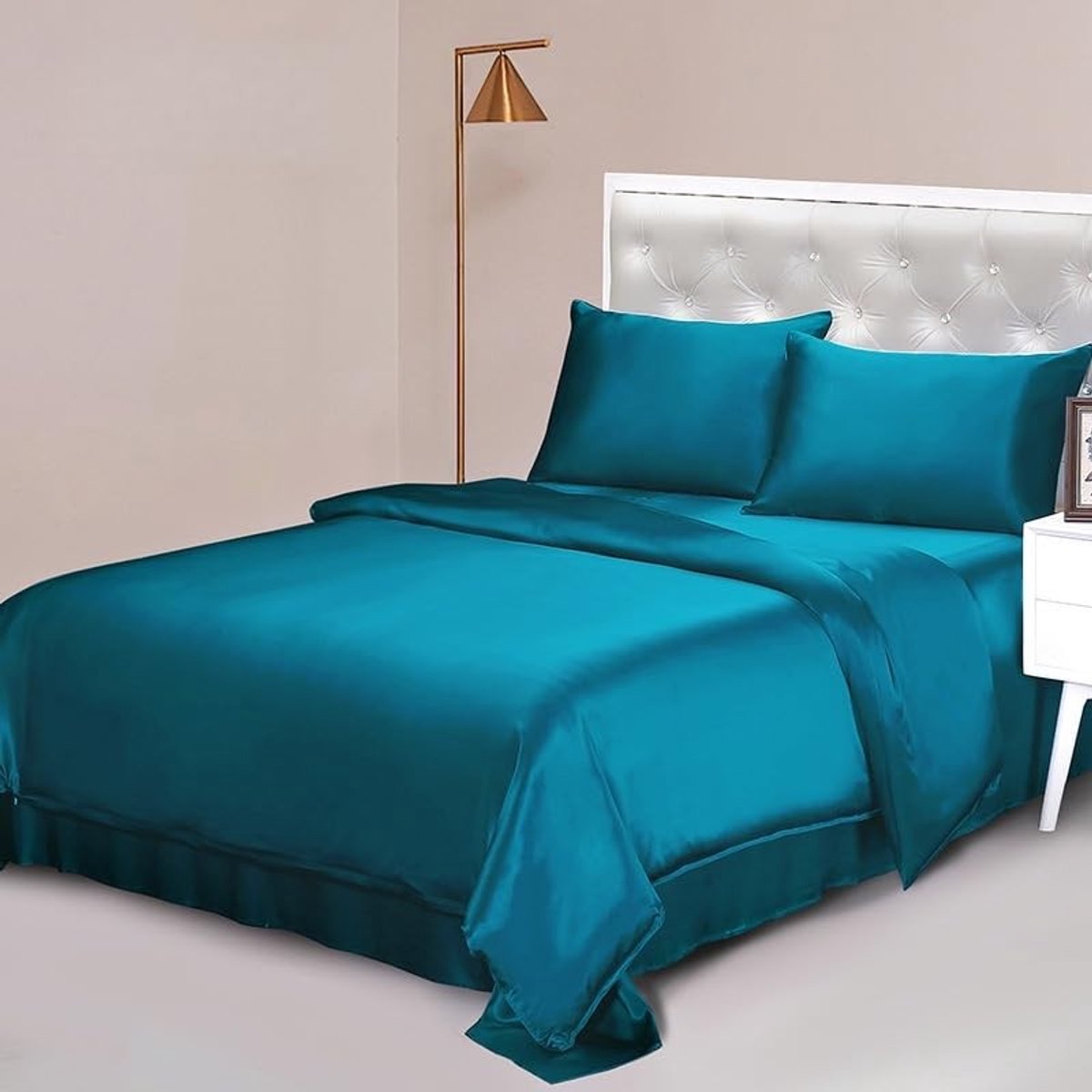 Beddengoed Set 4-delig - Zijdeachtig Satijn - Blauw - Queensize
