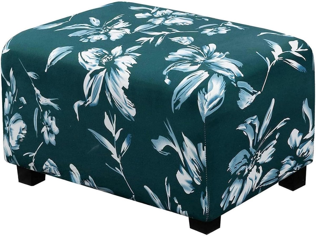 Voetenbankhoes Rechthoekig - Poefhoes Decoratief - Meubels Beschermen - Elastisch Jacquard Weefsel - Groot formaat - Donkergroen