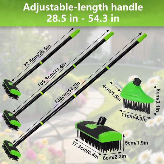 Wieden Borstel - Onkruidborstel Tegelborstel - Terras Reinigen - Uitschuifbare Handgreep - Verstelbaar - Groen — afbeelding 2