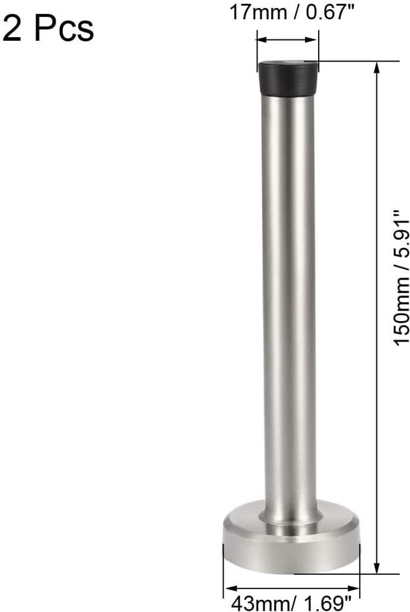 Deurstopper Rubber - Deur Buffer - Muren Beschermen - Geluiddempend RVS - 150 mm Hoog - Zilver Zwart