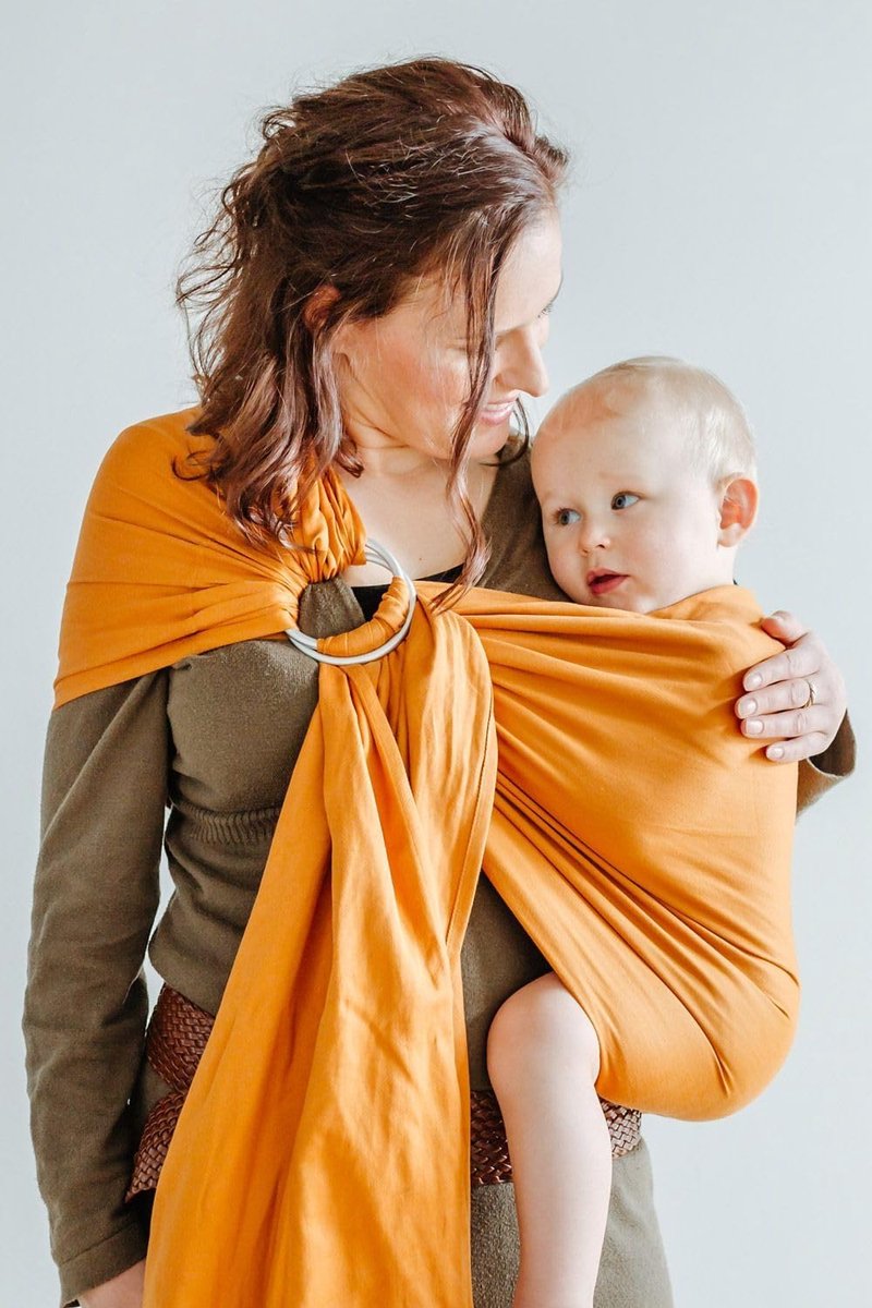 Draagdoek Ringsling - Babydraagzak - Baby dragen - 100% Biologisch Katoen - 70 cm Breed - Oranje – foto 6