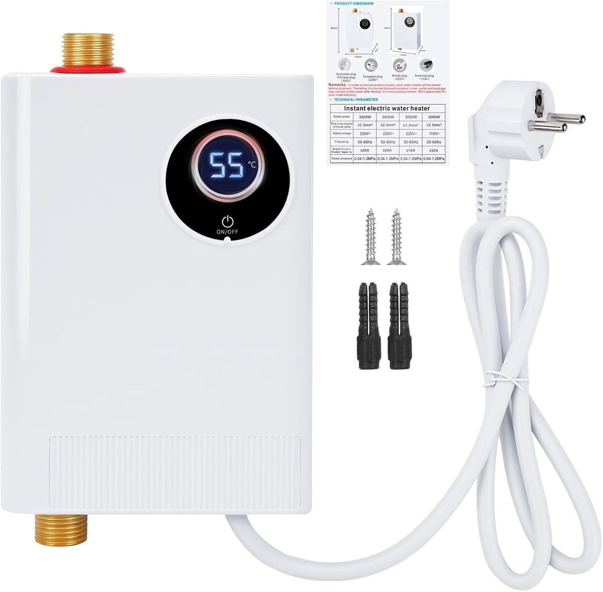 Mini Doorstroomboiler - Elektrische Boiler - Direct Heet Water - LCD Temperatuurweergave - 3800 W - Wit