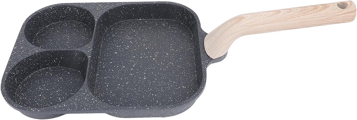 Eierpan met antiaanbaklaag - Ontbijtbraadpan 3-in-1 - Ontbijt Bereiden - Drie aparte secties - 263 x 195 cm - Zwart