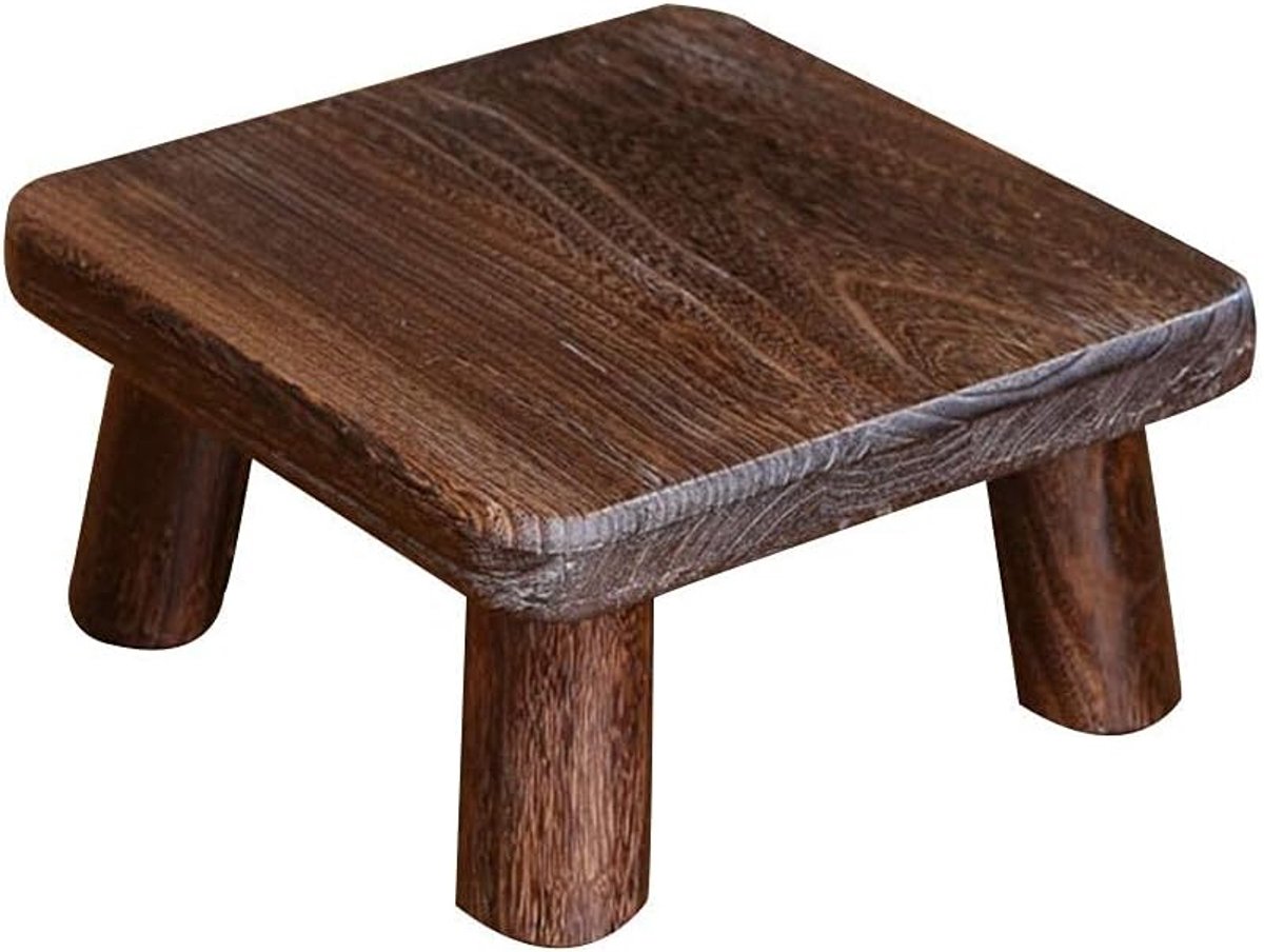 Voetenbank Kruk - Poef Bankje - Voeten Rusten - Massief Hout - 36x36x17cm - Bruin