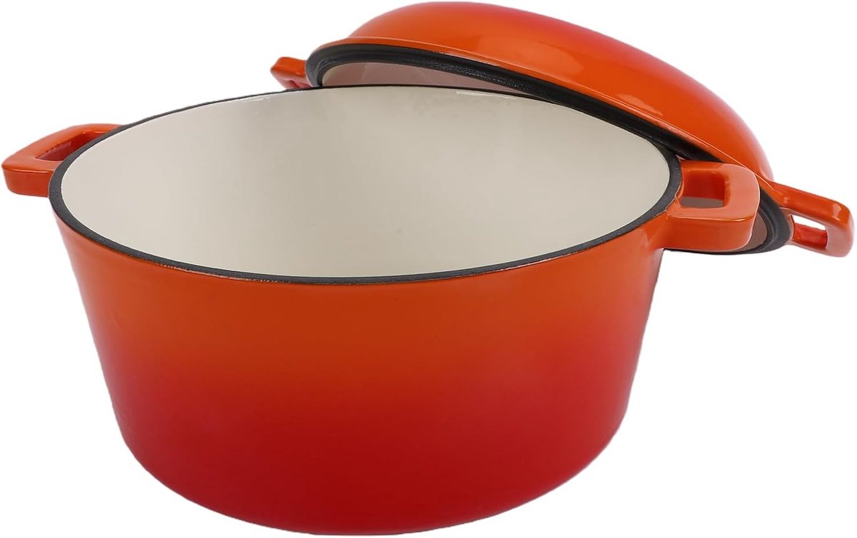 Gietijzeren Pan Kookpot met Deksel Gelijkmatig Koken Antiaanbak Emaille 26 cm Diameter Oranje