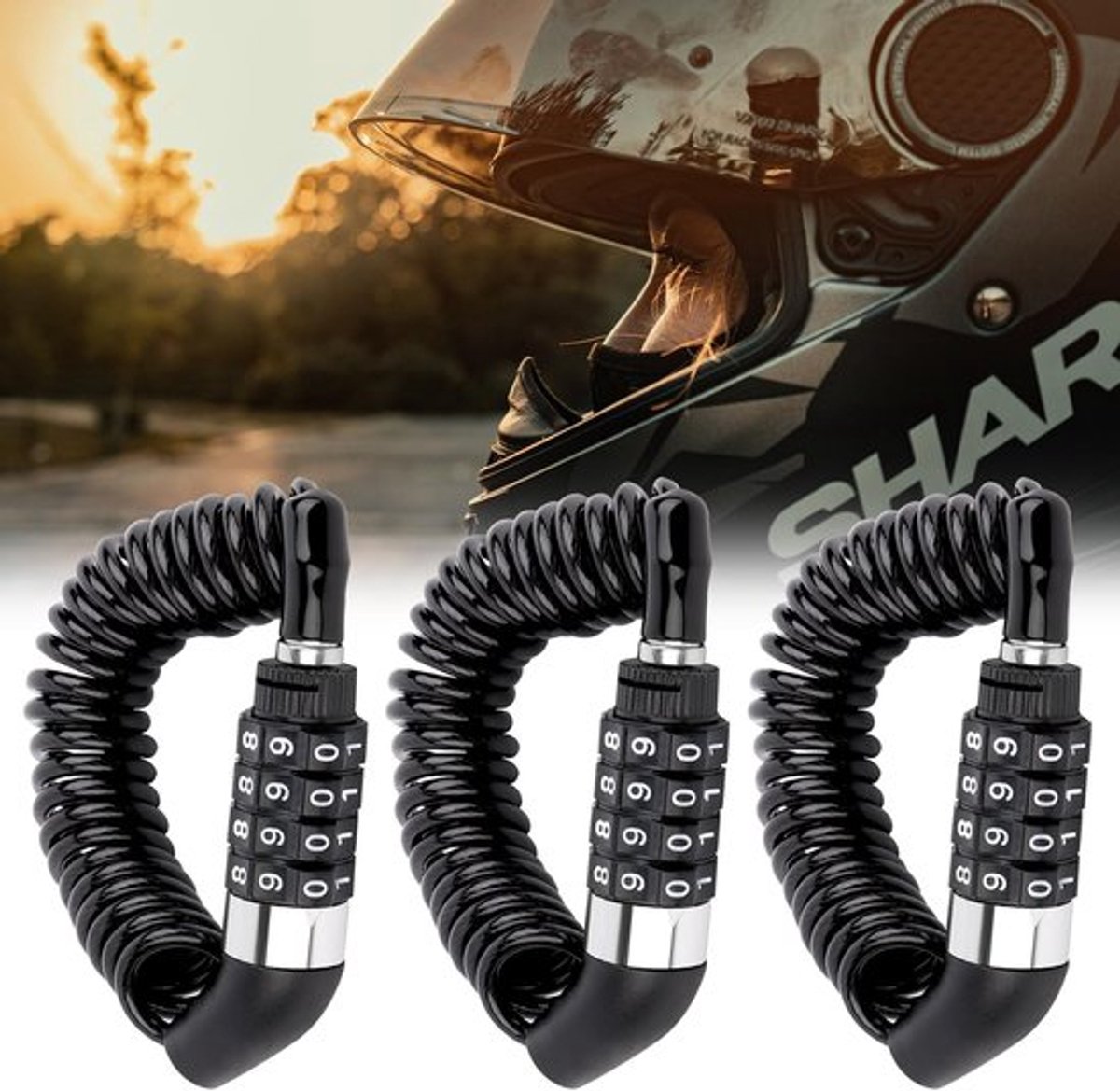 Virtubuy - Fietslot - Helm slot - Compact en draagbaar - Zwart - Kabelslot