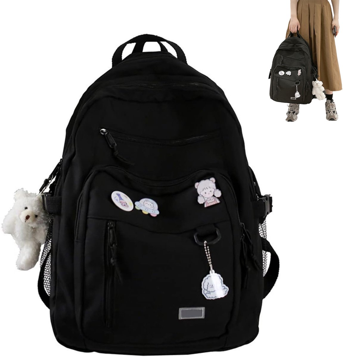MEUNIQ Schattige Schoolrugzak met Badges – Oxford Doek – Ruim & Praktisch – Perfect voor Meisjes vanaf 6 jaar – Blauw