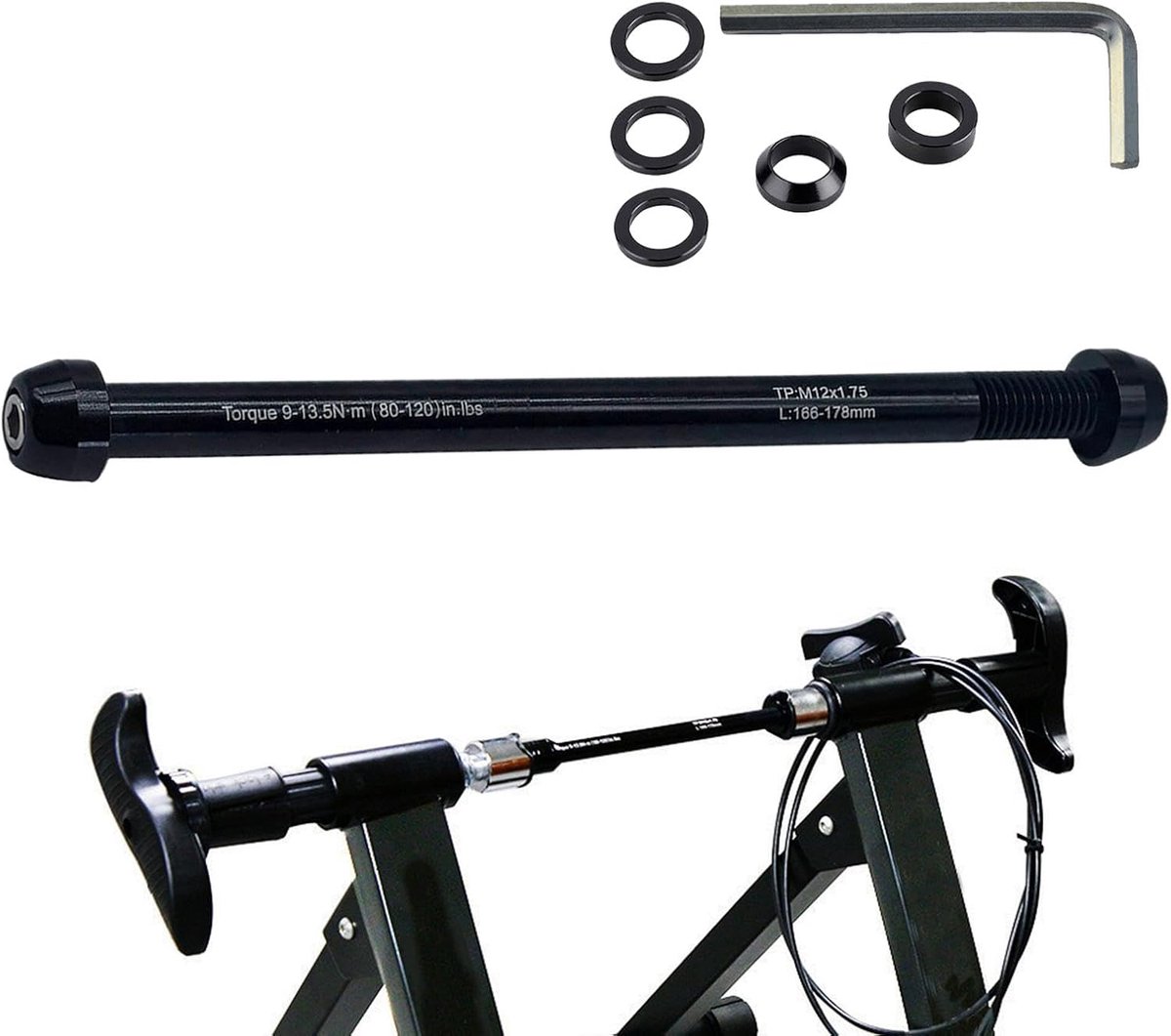 Fiets trainer as - Adapter achterwiel - Binnen trainen - Verstelbare breedte - 135-148 mm - Zwart