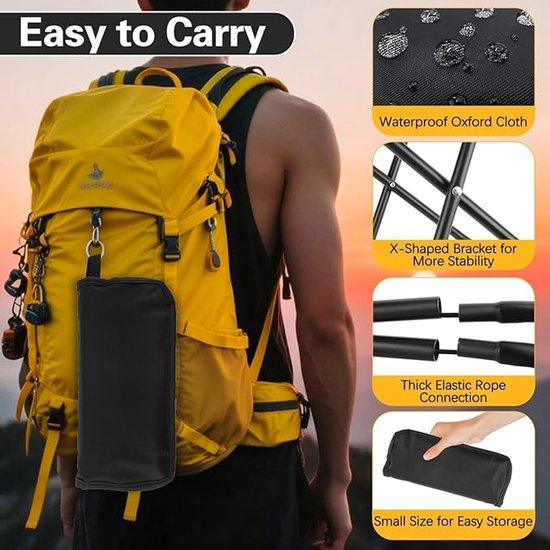 Opvouwbare kampeerstoel - Draagbare opvouwbare kruk - Met opbergtas - Campingstoel - klapstoel - Visstoel - Voetensteun - voor Volwassenen, vissen, wandelen, tuinieren en strand met draagtas - Zwart — afbeelding 4