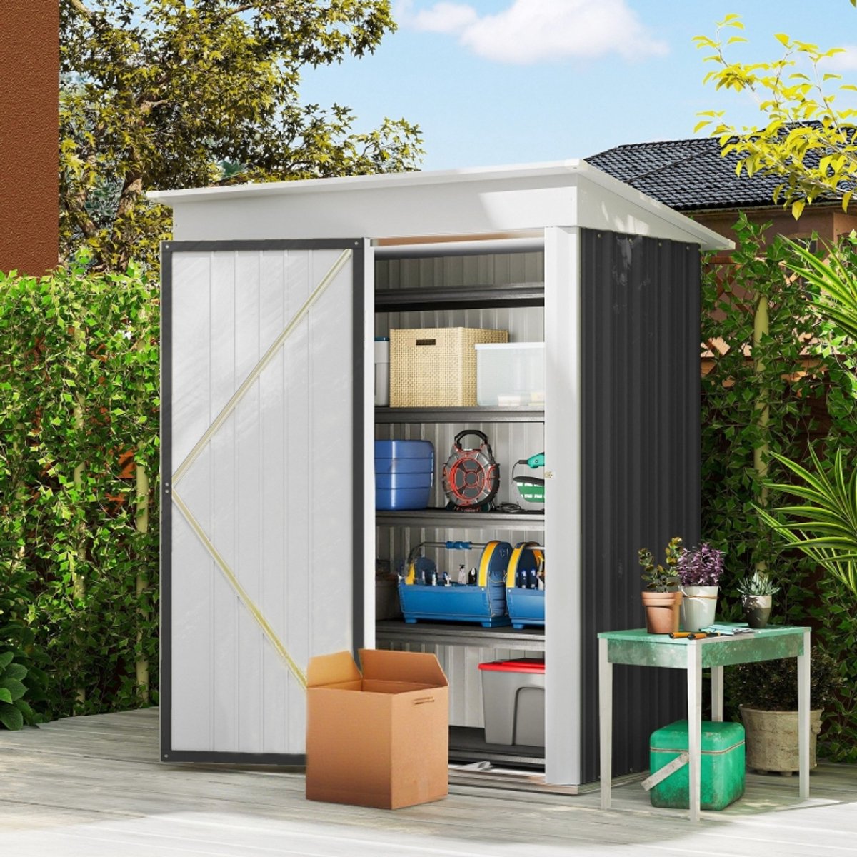 Tuinhuis Metaal, Metalen Schuurtje, Tuinberging Metaal, Gereedschapshok, Tuinschuur, Gereedschapsschuur Voor Buiten, Gemaakt Van Gegalvaniseerd Staal, Met Wandconstructie, Verstelbare Planken, Afsluitbare Deur, Donkergrijs