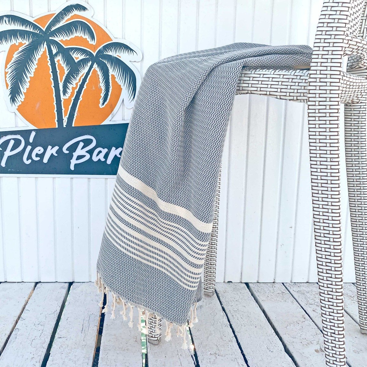 Fashion4wellness Hamamdoek Plaj Dark Grey / FOUTA - STRANDLAKEN - SAUNADOEK - 100 x 180 CM KATOEN