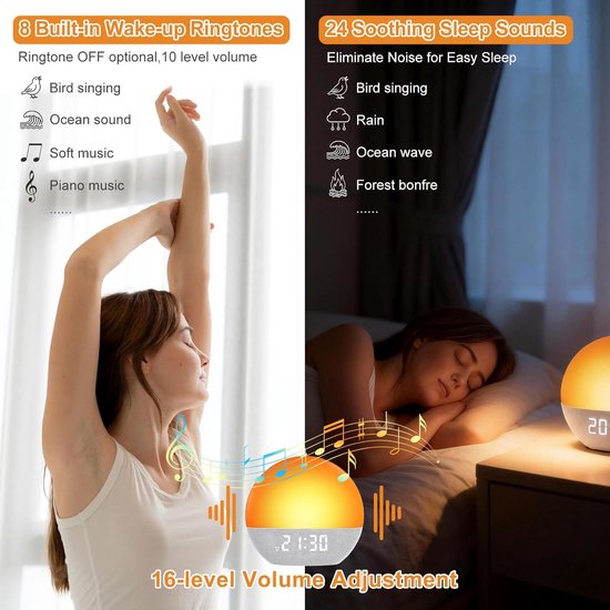 Sunrise Wekker - Geluidsmachine Slaap - Rustig Wakker Worden - Natuurlijke Zonsopgang Simulatie - 15.2 x 7.6 cm - Wit — afbeelding 2