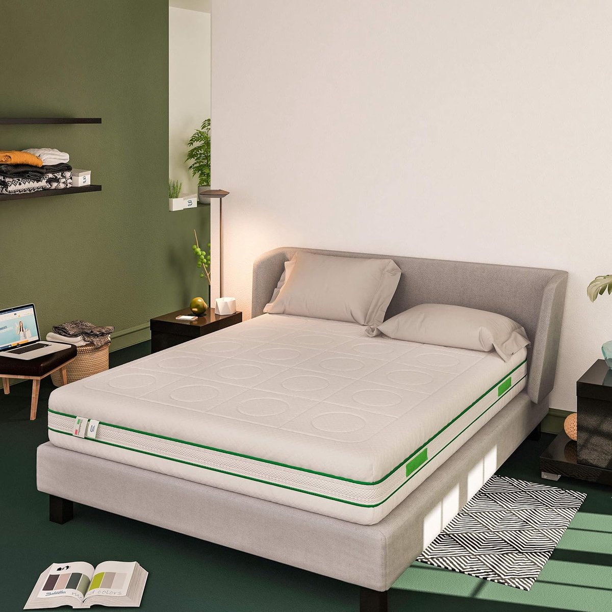 Pocketvering Matras - Traagschuim Matras - Goed Slapen - 7 Zones - 70x190 cm - Groen