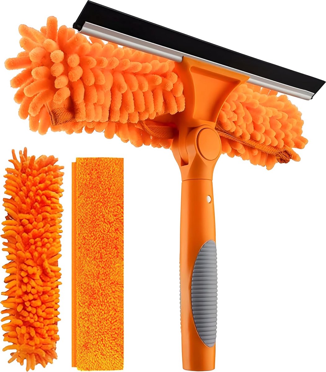 Telescopische raamwisser - Raamtrekker glasreiniger - Ramen schoonmaken - Draaibare kop - 165 cm - Oranje