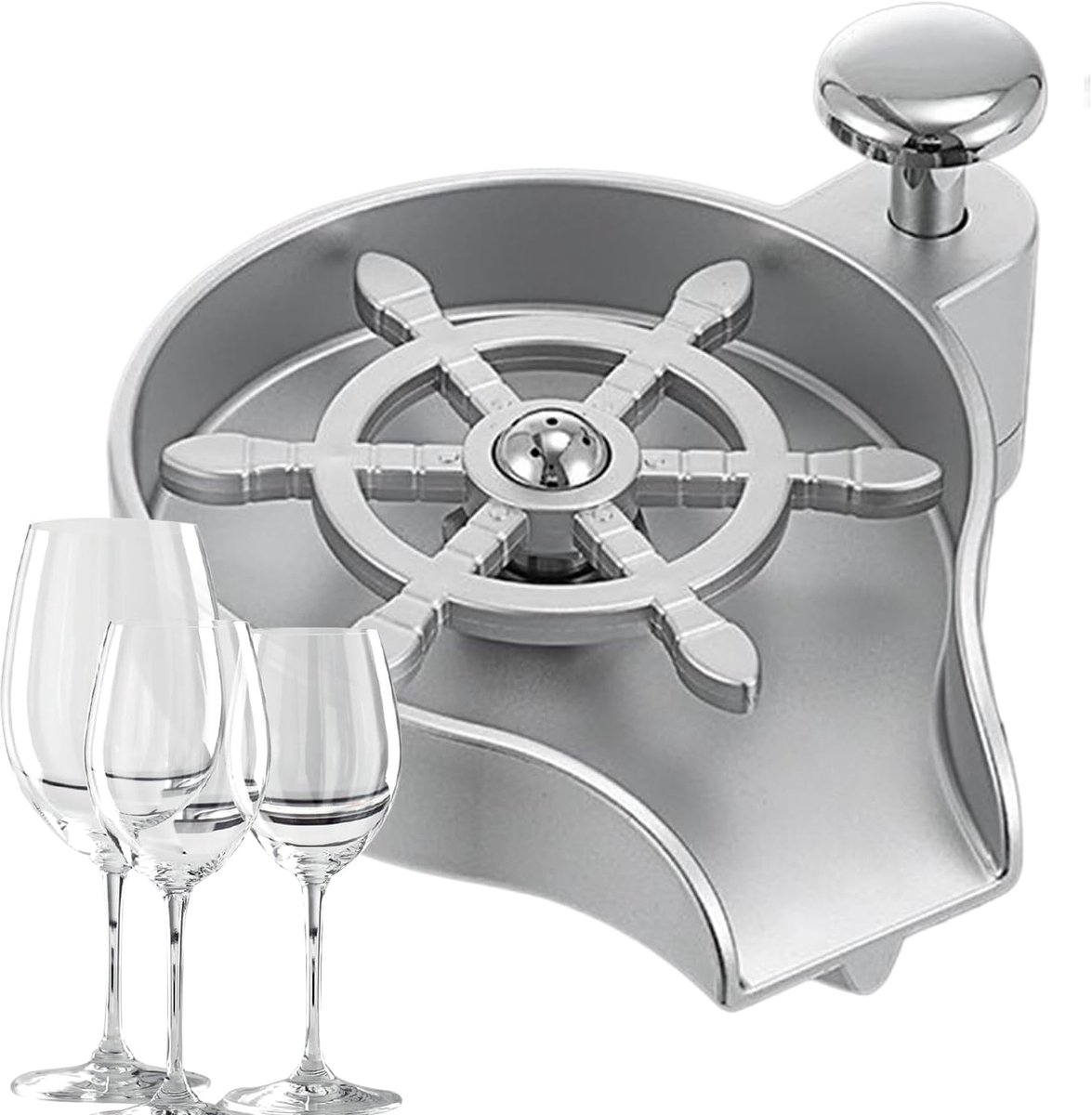 Keukenspoelbak Reiniger - Bekerwasser Glasspoeler - Snel Mokken Wassen - Roterend Mondstuk - 15 x 14 x 11 cm - Zilver
