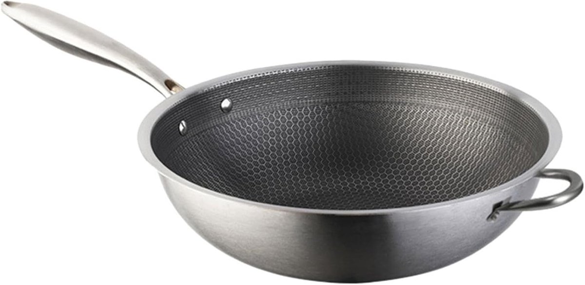 Honingraat Wok Koekenpan Antiaanbak Gemakkelijk Koken Dubbele Handgrepen 595 cm Zilver