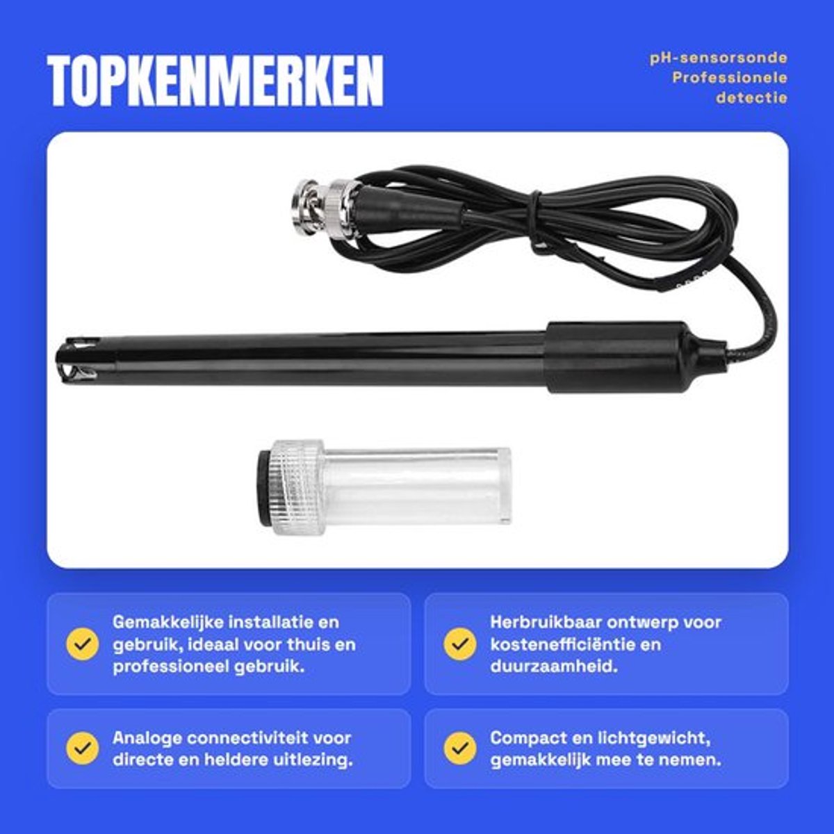 Professional pH-sensor voor accurante meetwaarden in kunststof.