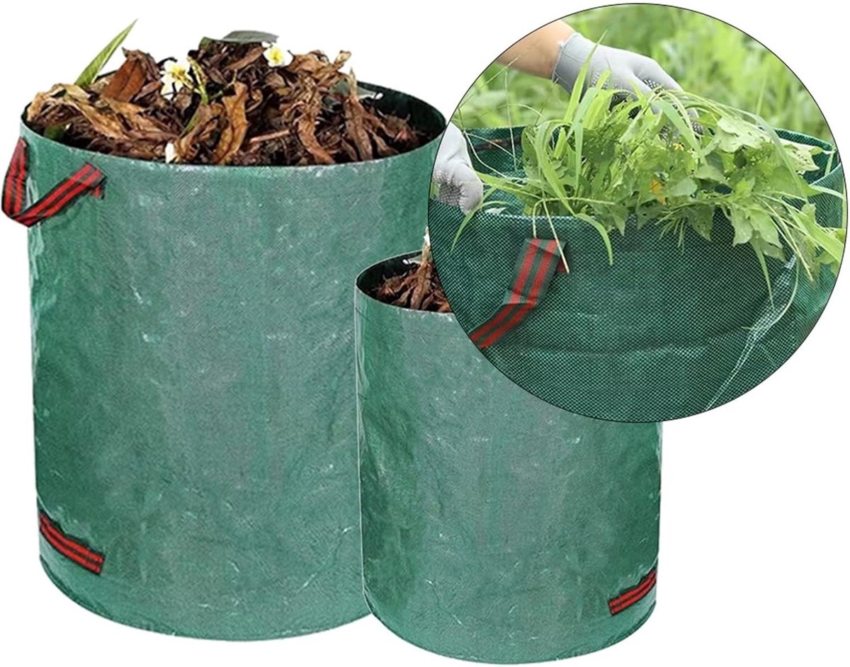 Tuinafvalzakken - Herbruikbare tuintas - Afval Verzamelen - Met Ritssluiting Deksel - 200 Liter - Groen