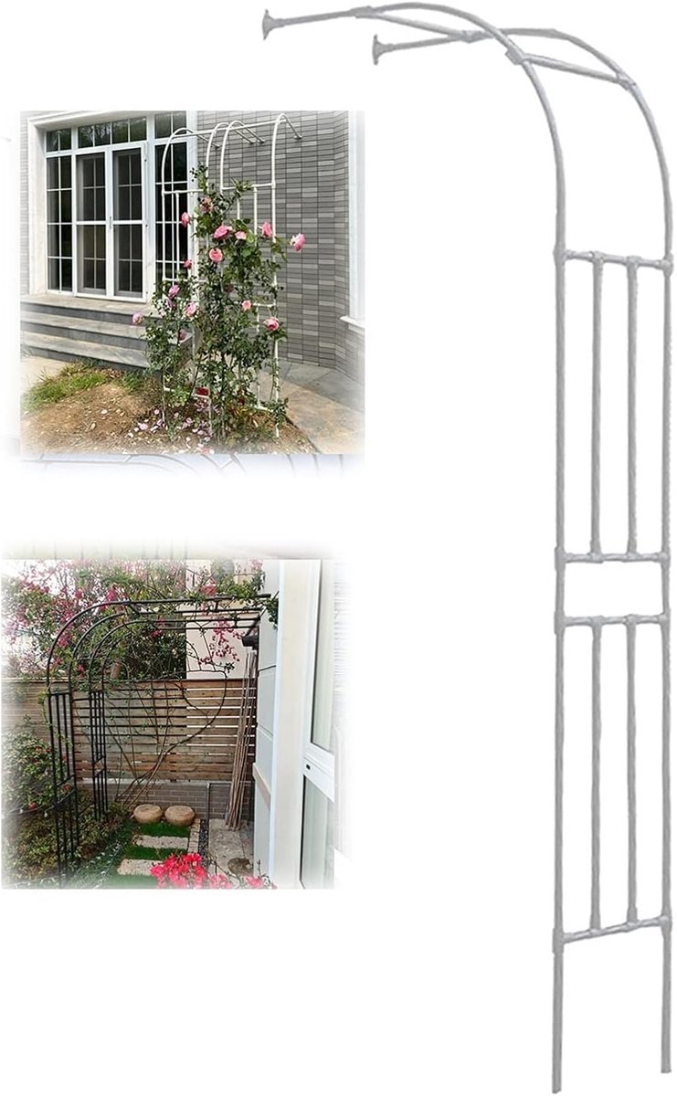 Metalen Tuinboog - Rozenprieel Gewelf - Planten Ondersteunen - Weerbestendige Coating - 240 cm Hoog - Wit