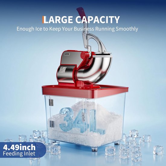 Professionele 300 W-slush-ijsmachine - met ETL-certificering - commerciële roestvrijstalen ijsbreker met dubbel mes - tank van 50 l - 300 kg/u - voor bars, keukens en evenementen - rood van Triumpunpre — afbeelding 4