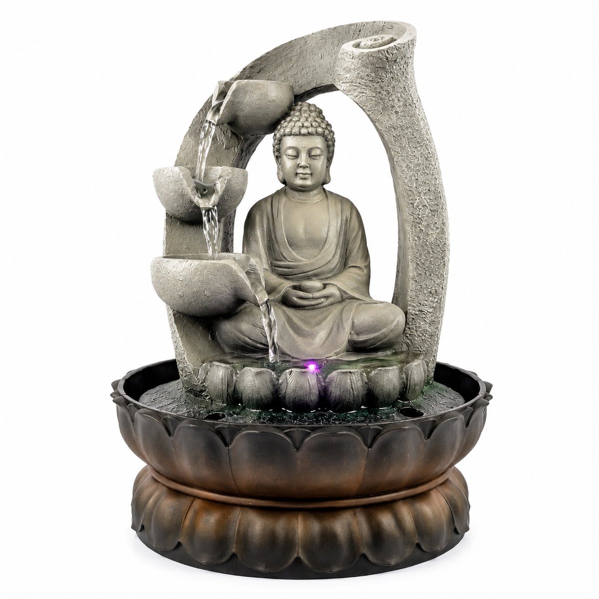 DPLUNIQ Fontein - Ornament - Waterfontein - Waterornamenten - Boeddha - LED-licht - Ontspannend Geluid - 1,6kg - 30x22x22cm - Grijs
