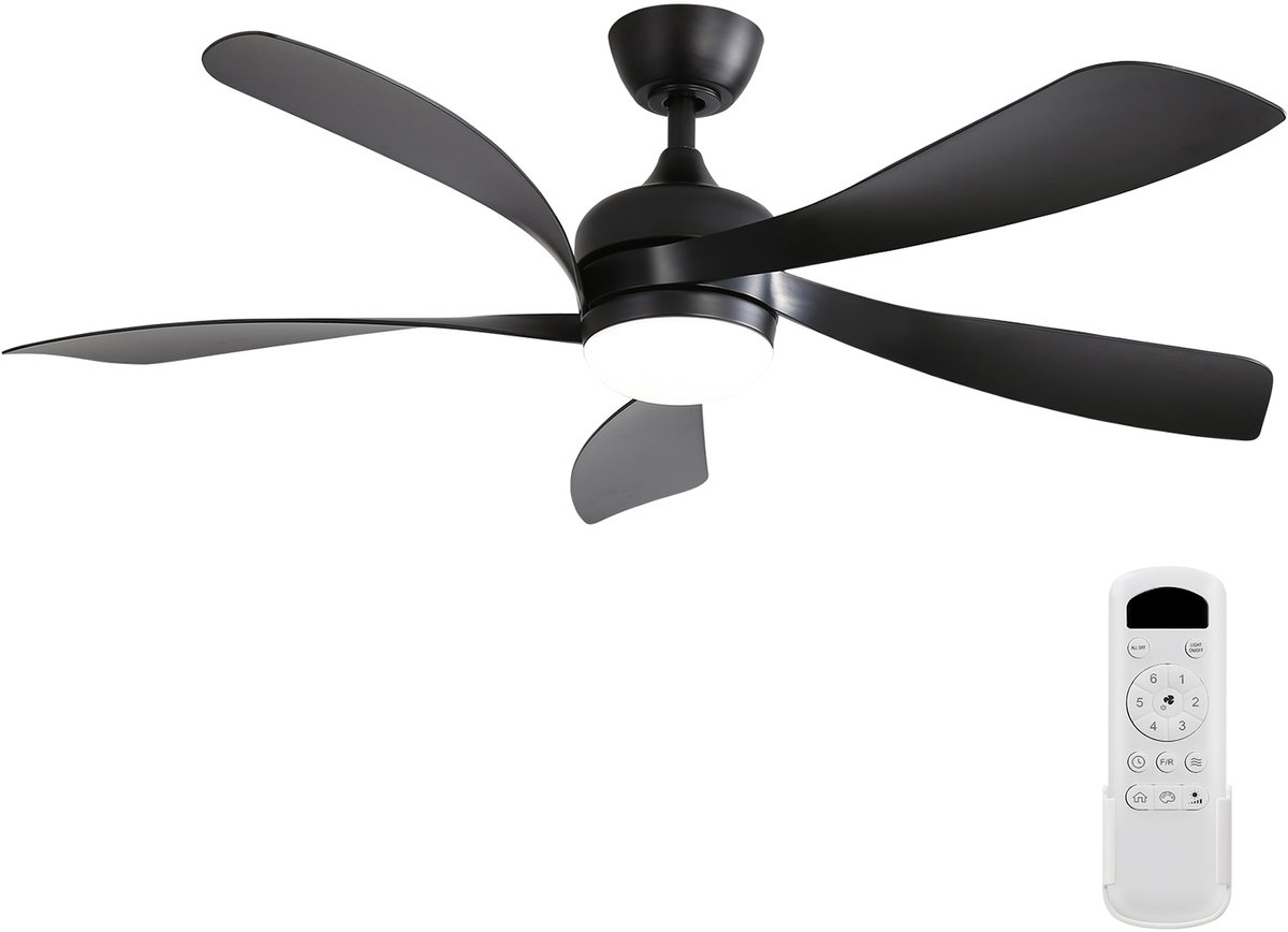 132 cm plafondventilator met LED-verlichting — 3 dimbare lichtkleuren, geheugenfunctie, 6 snelheden, stille DC-motor met zomer- en wintermodus (omgekeerde draairichting), timer (1/4/8 uur)