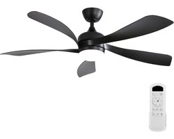 132 cm plafondventilator met LED-verlichting — 3 dimbare lichtkleuren, geheugenfunctie, 6 snelheden, stille DC-motor met zomer- en wintermodus (omgekeerde draairichting), timer (1/4/8 uur)