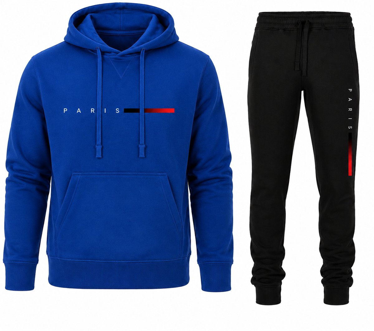 Trainingspak Heren - Joggingpak met Hoodie en Sportbroek - Heren Huispak - Katoen - Paris print - Blauw - 4XL