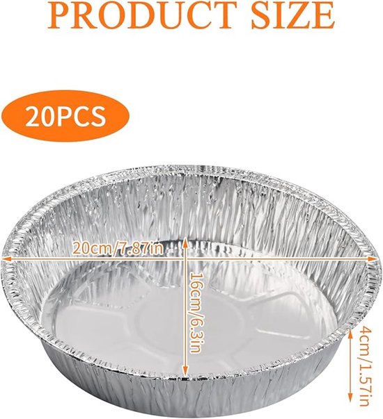 Aluminium Bakvormen - 20 stuks - Rond - dia 20 cm - Sterk & Lekvrij -Wegwerppotten - voor Cake, Ovenpannen, Schalen - voor bakken, koken, bewaren, braden en opwarmen - Wegwerpvormen