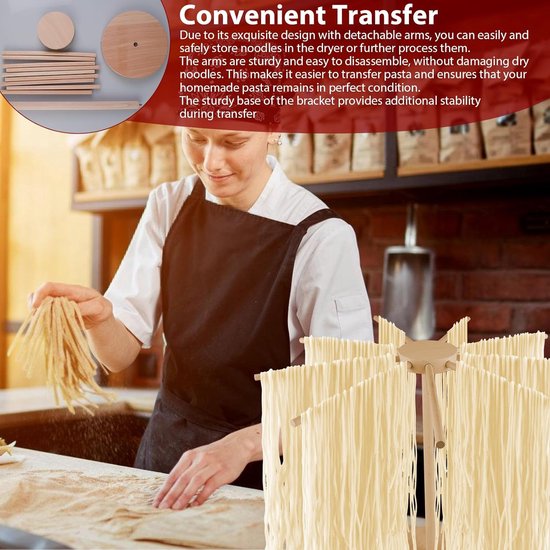 Pastadroger Hout - Pastastandaard Keuken - Zelfgemaakte Pasta - 9 Afneembare Armen - Tot 45 kg - Natuurlijk — afbeelding 2