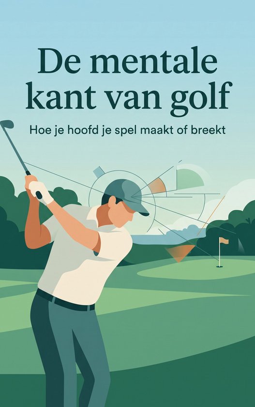 Illustratie van een man die golft, met de titel 'De mentale kant van golf'.