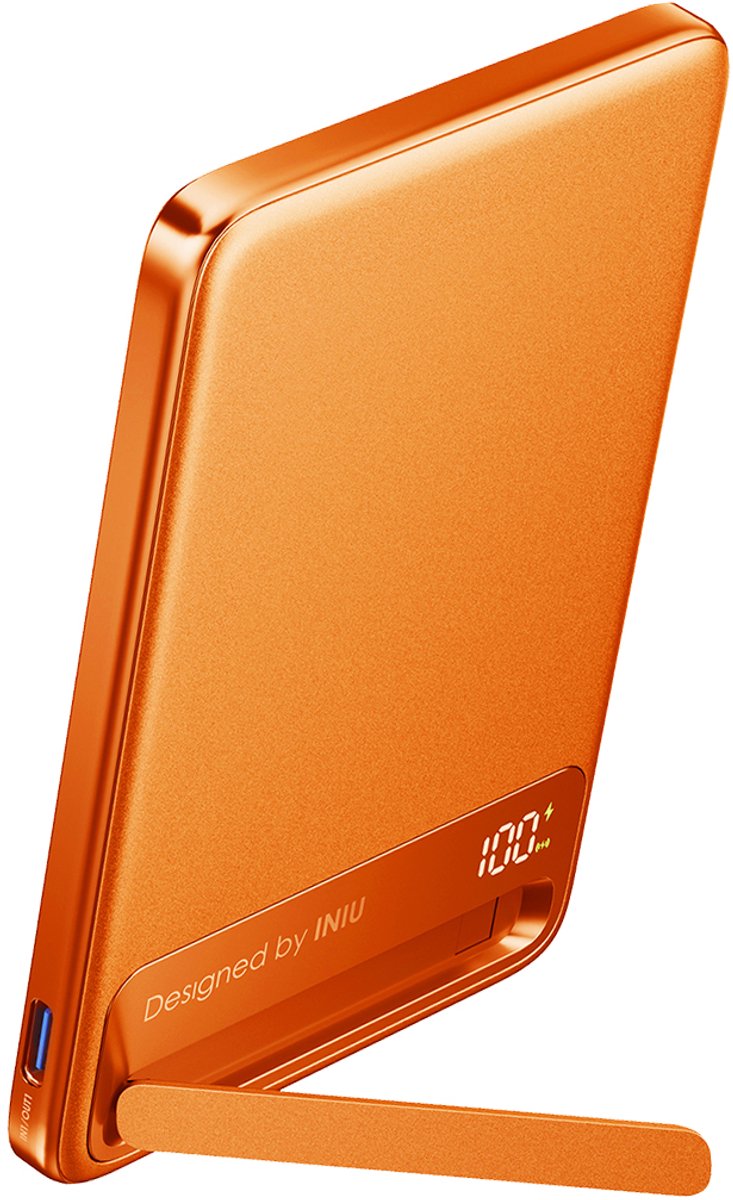 Iniu, Powerbank 5.000 mAh - Geschikt voor MagSafe - MagPro Slim Qi2 15W - Met Standaard & USB-C Kabel, Oranje