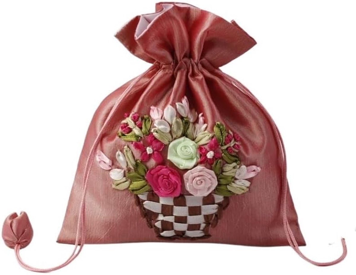 Borduurcadeauzakje - Bruiloft snoepverpakking - Kleine spullen opbergen - Herbruikbaar en decoratief - 14x17cm - Bonenpasta bloem