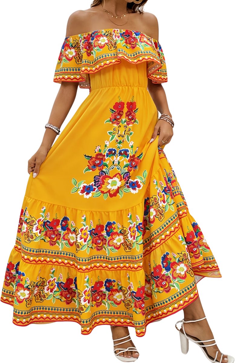 Currero Zomerjurk Dames Zomerjurken Volwassenen Vrouwen Midi Jurk Ibiza Stijl Sundress Dress Oranjegeel