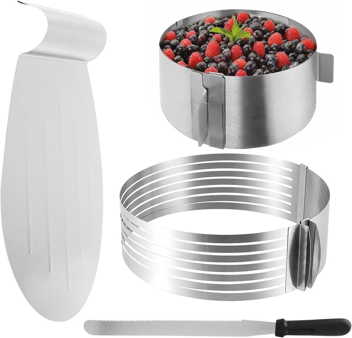 Complete Set voor Taartaccessoires: Roestvrijstalen Verstelbare Taartmessen, Taartring en Taartkorst Snijder voor Perfecte Taartcreaties