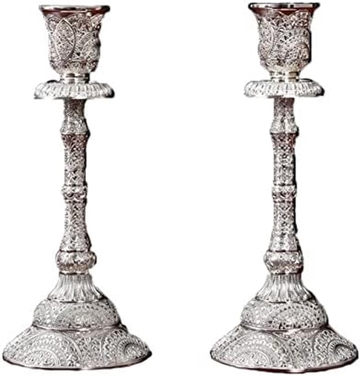 Tafelkandelaars 2-delig - Kaarsenstandaards - Woondecoratie - Gepolijst metaal - 8x19cm - Zilver