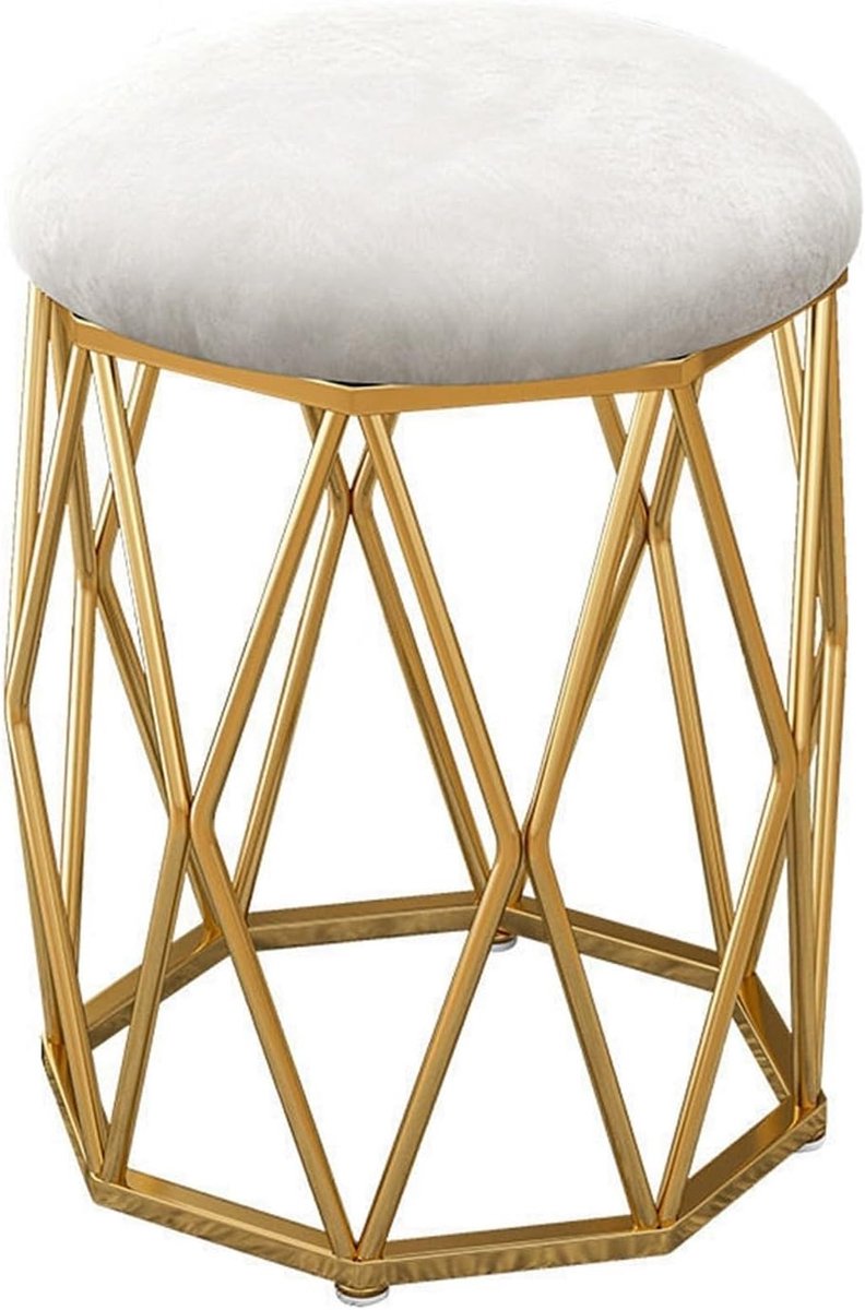 Make-uptafel kruk - Voetenbankje - Comfortabel Zitten - Gewatteerde Zitting - 40 x 43 cm - Wit