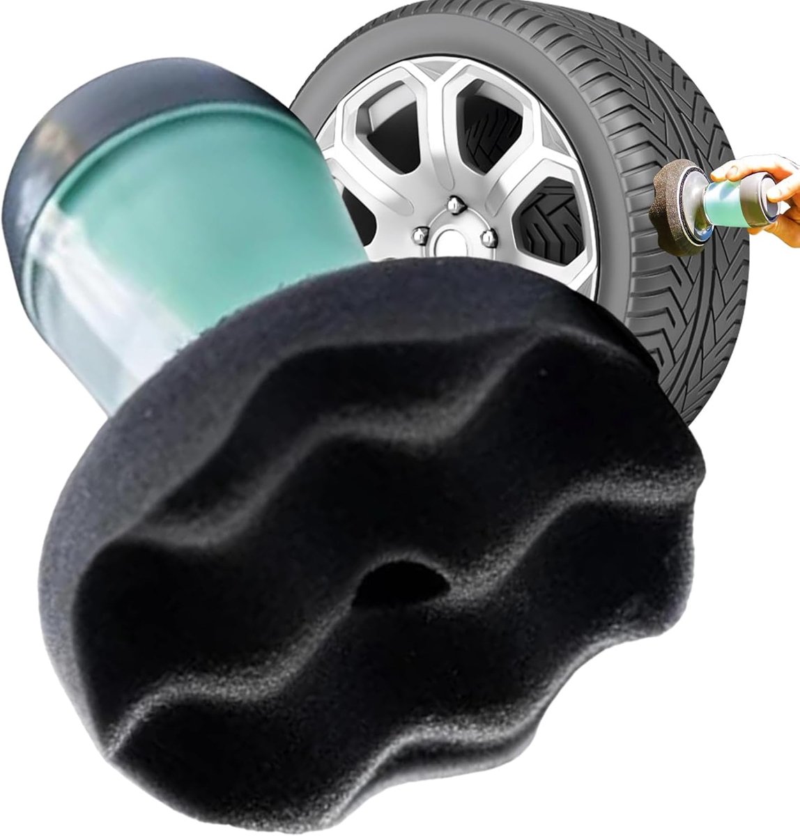 Banden Applicator - Polijstspons Wiel - Banden Verzorgen - Schoon Gecontroleerd Gebruik - 11x12.5x5.5 cm - Zwart