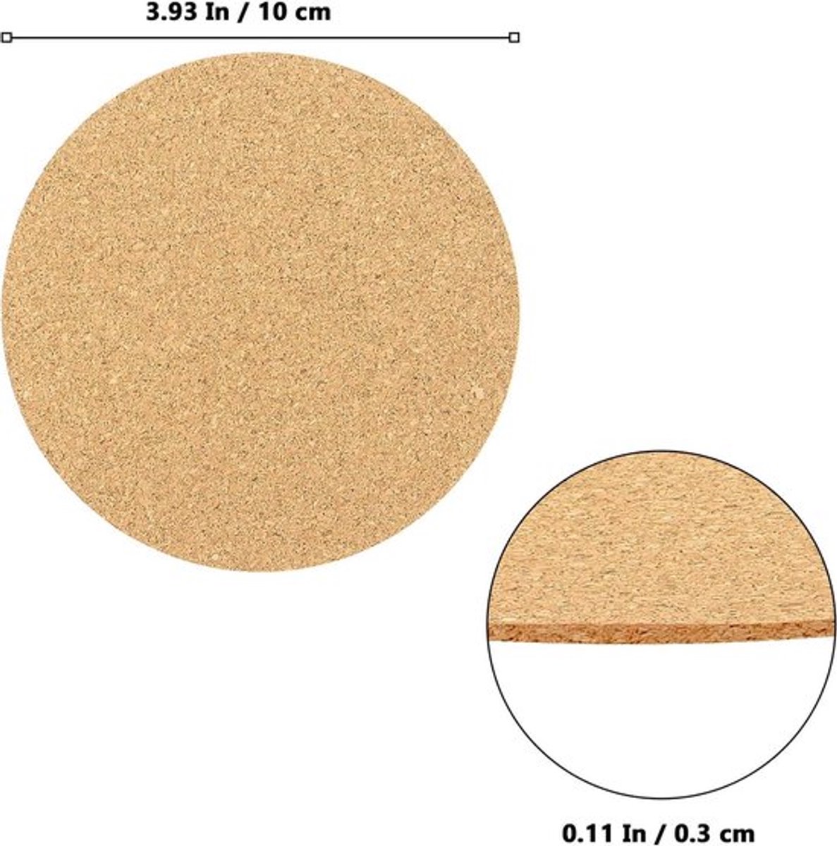Inovra Plus - Set van 50 ronde kurken onderzetters - 10 cm diameter - 3 mm dik