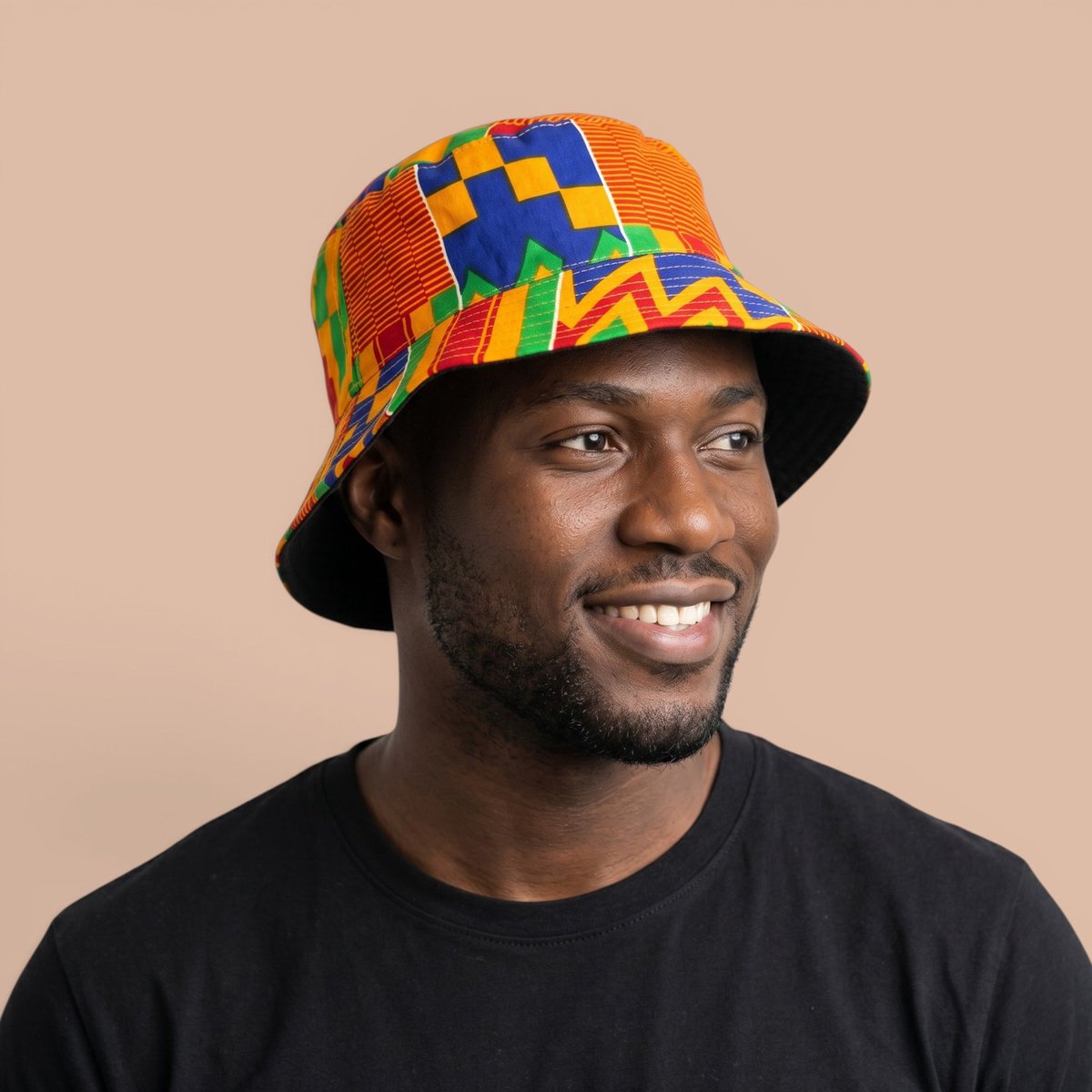 Bucket hat / Vissershoedje met Afrikaanse print - Geel Blauw Kente - Kinderen & Volwassenen (Unisex) - M