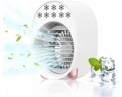 Draagbare Airconditioner, Mini Airconditioner Ventilator, Airconditioner, Oplaadbare Mini Airconditioner, Luchtkoeler, Airconditioning voor Thuis 4-in-1 Desktop Koelventilator 3 Snelheden USB 3600 mAh