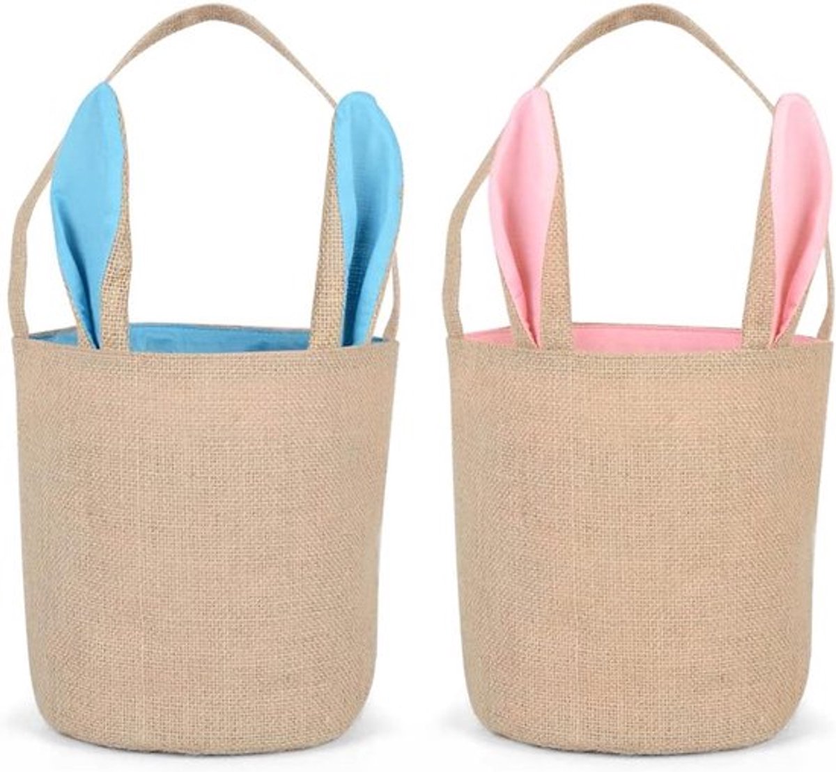 Twee paasmandjes met konijnenoren in blauw en roze Allecto Plus